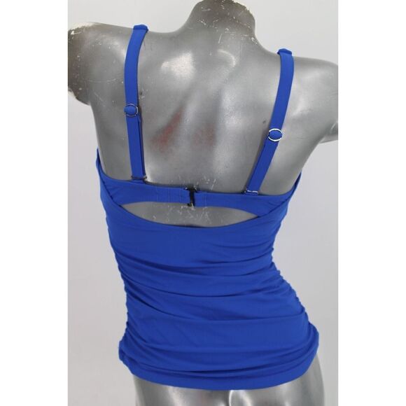 Athleta Square Neck Bra Cup TANKINI TOP Size 32D/DD Bright Blue Ruched Sides - Picture 5 of 13